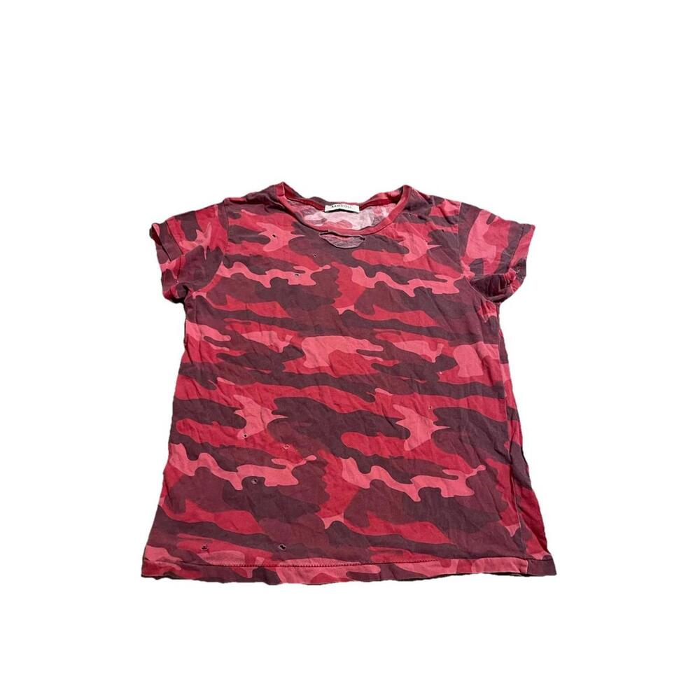 Ragdoll LA Vintage‎ Crew Neck Criss Cross Tee Boyfriend red Camo Size Xs H73